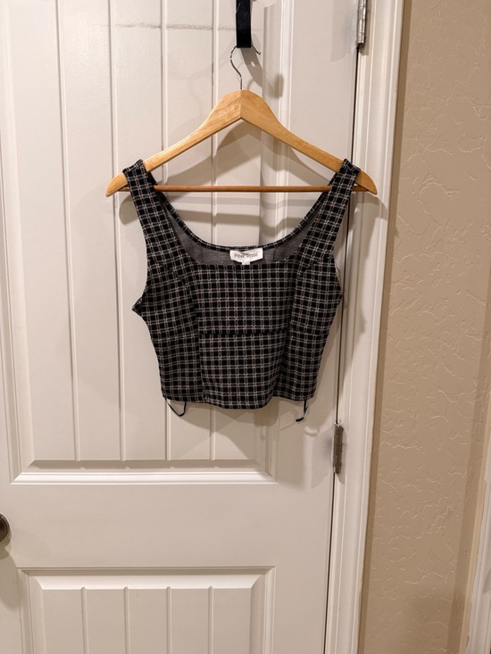Pink Rose Tops - Pink Rose Black Plaid Crop Top Tank Size L Square Neck Dark Academia Grunge NWT